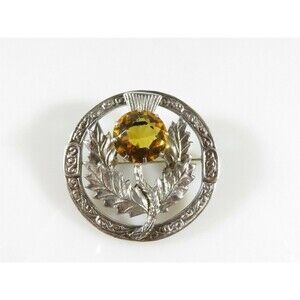 Scottish Celtic Sterling Silver Orange Glass Flower Brooch by Robert Allison